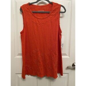 Soft Surroundings Size M Embroidered Lace Tank Top Fiery Orange NWT